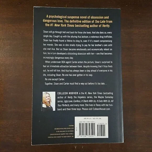 4 for $50 🎃 Too Late by Colleen Hoover Paperback Novel Suspenseful Romance - Picture 4 of 6